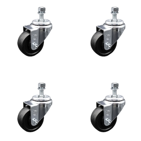 Service Caster 3 Inch SS Soft Rubber Wheel Swivel 1/2 Inch Threaded Stem Caster Set SCC SCC-SSTS20S314-SRS-121315-4